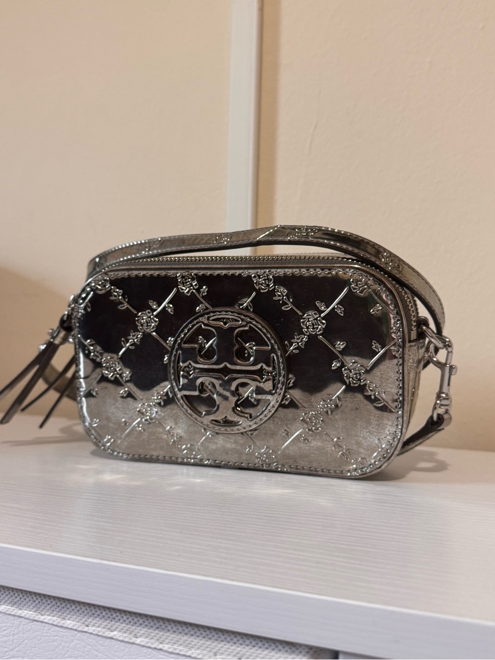 Tory Burch Mini Miller Metallic Floral Crossbody